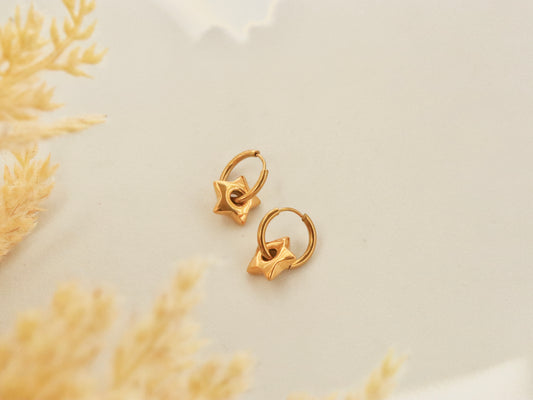 Gold star mini hoops